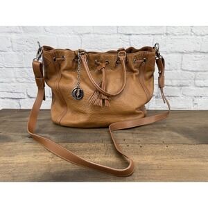 Charles Jourdan Finley Leather  Bag Brown Drawstring Crossbody Capsule Boho Chic